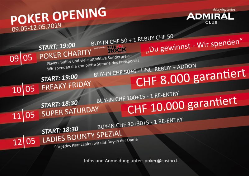 Poker Opening und Charity Event im Casino Admiral Ruggell