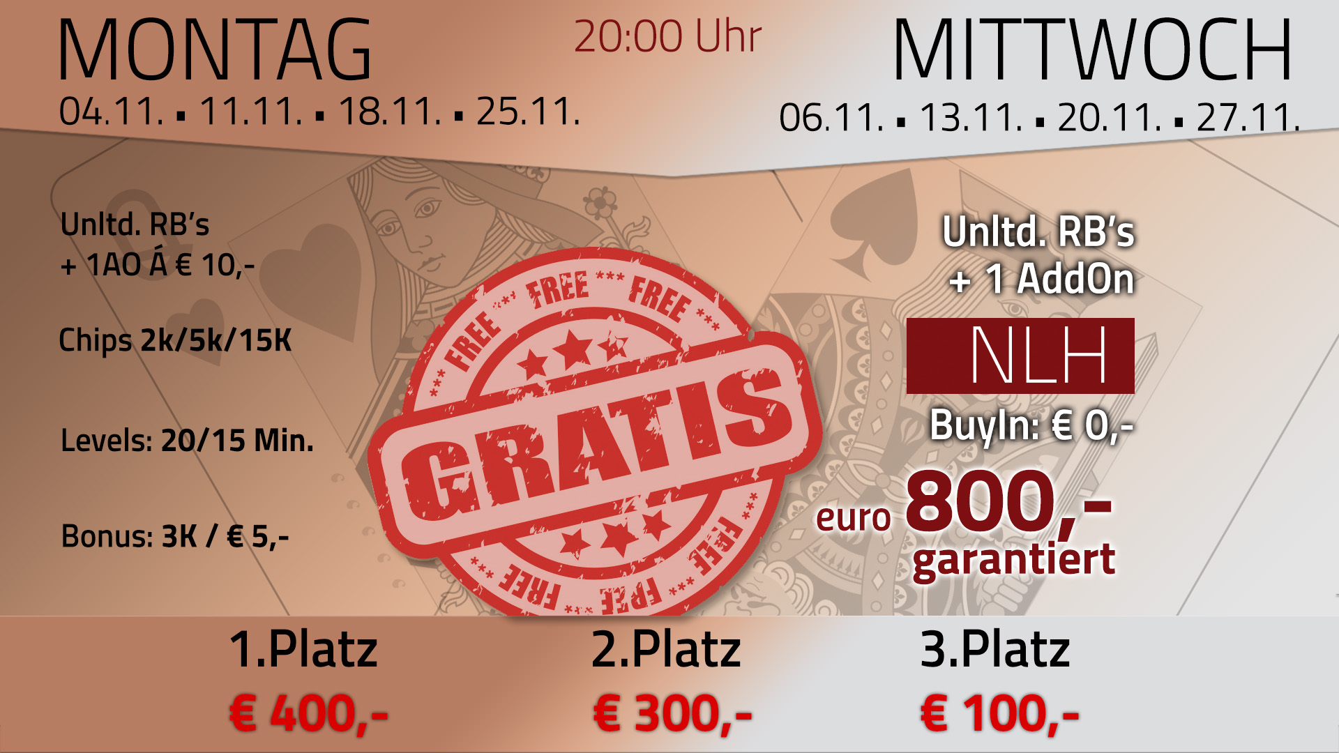 Schorsch und Harald Steinlechner teilen beim NLH Freeroll am Mittwoch im CCC Kufstein