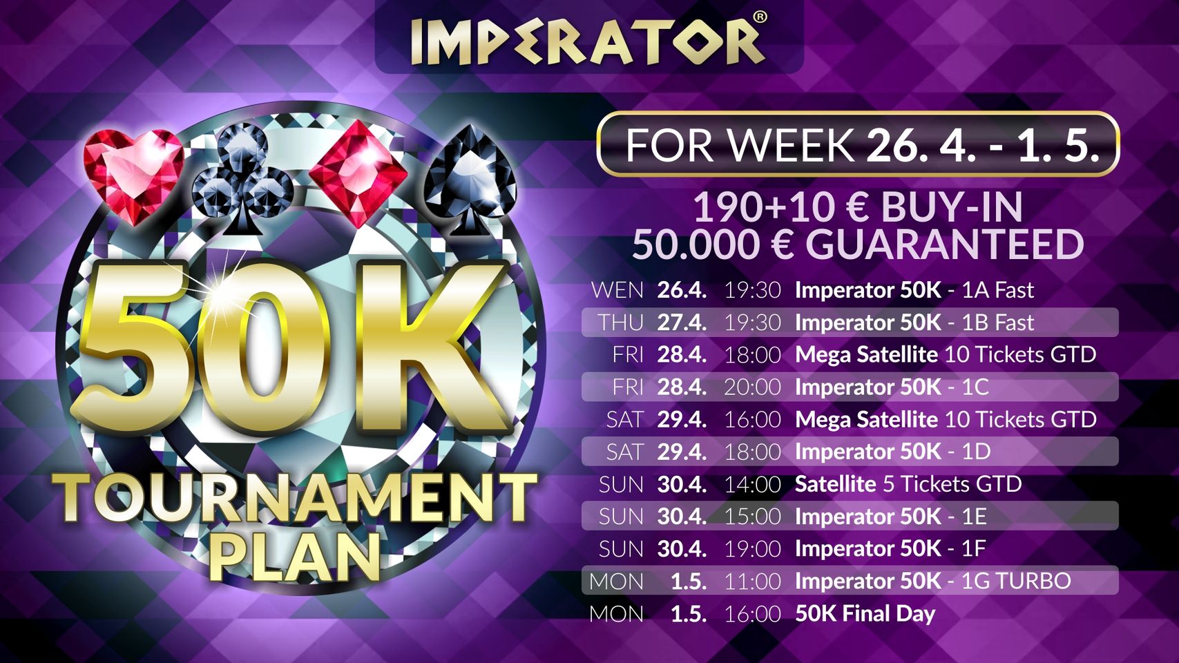 Casino Imperator: € 50.000 GTD warten beim Imperator 50k