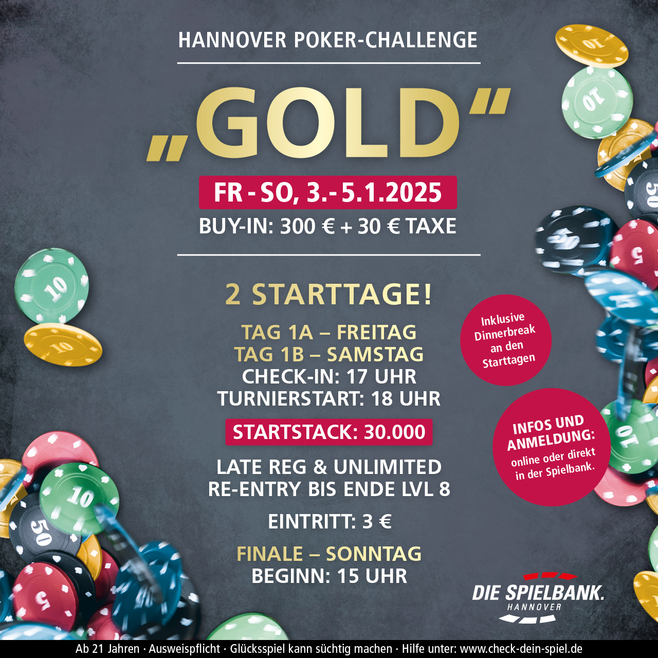 Spielbank Hannover startet mit der Poker Challenge „Gold“ ins neue Jahr