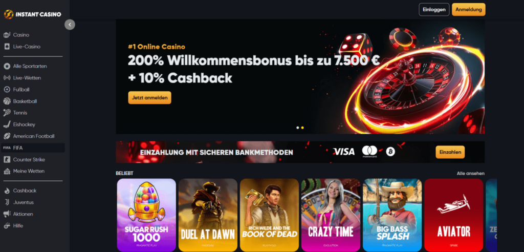 Instant Casino Homepage Angebot
