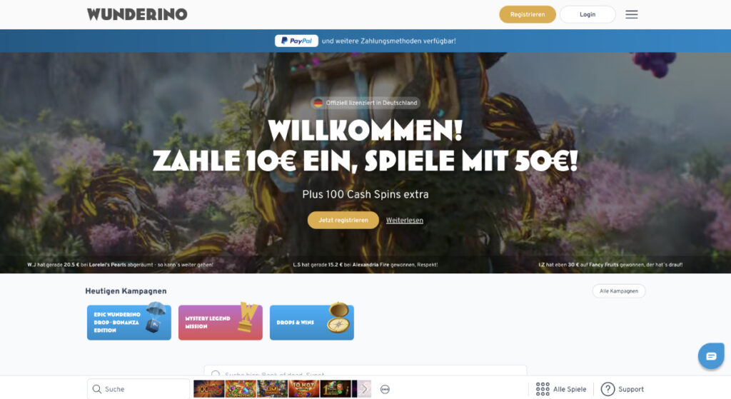 Wunderino Casino Homepage