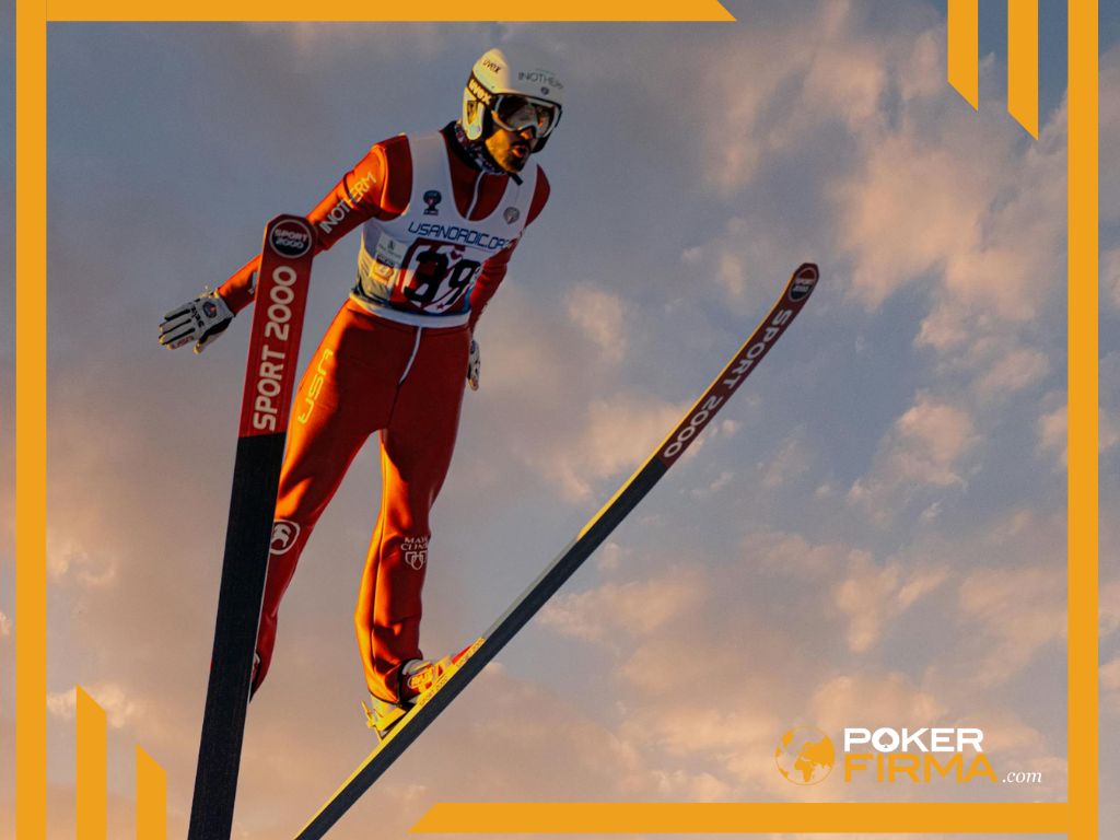 Skispringer in der Luft.