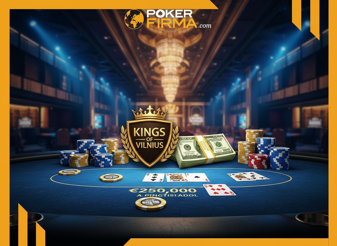 Dramatisch beleuchtete Pokerszene mit finalem Tisch in einem luxuriösen Turniersaal.