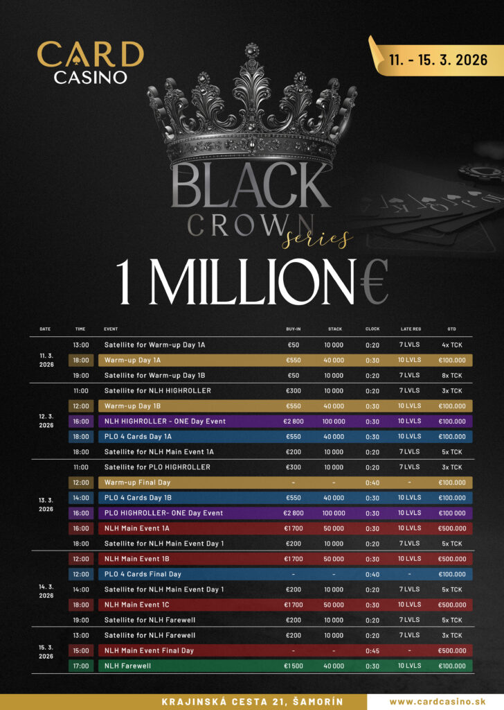 CC Samorin: Das €2.800 PLO High Roller Event der Black Crown Series (ab 22.00 Uhr live)