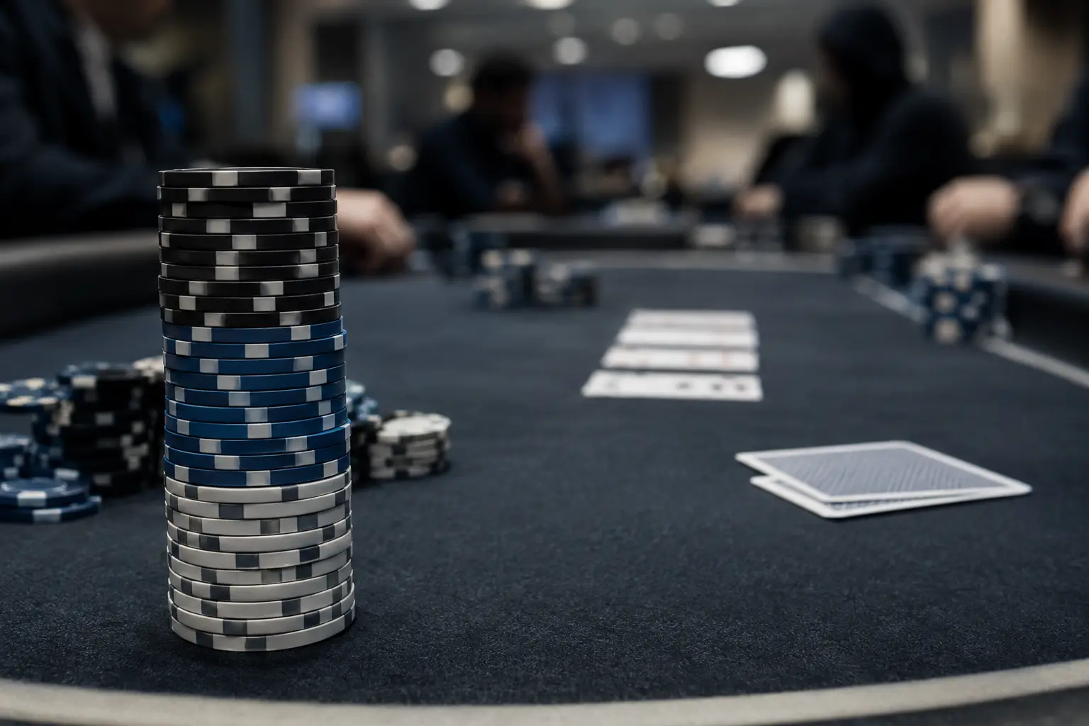 Pokerchip-Stapel symbolisiert die Führung im ersten Poker-Masters-Turnier